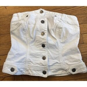 Women's White Denim Jean Tube Top-strapless Button Front Corset Cropped
